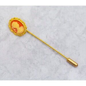 Vintage Gold Tone Stick Pin, Lady Cameo Stick Pin, Oval Stick Pin - C8
